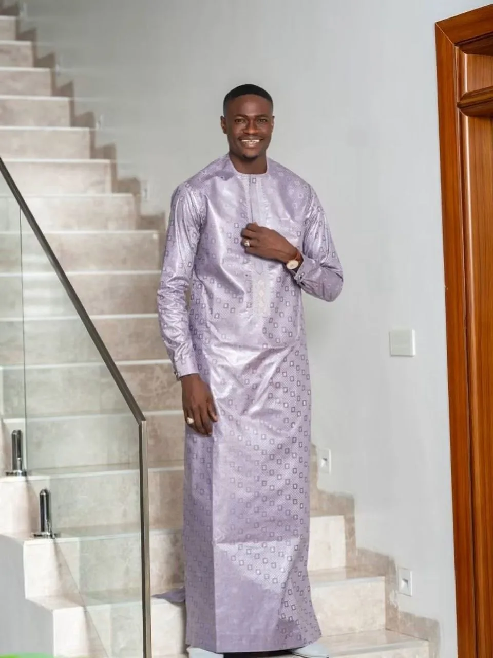 Kaftan long lilas brodé